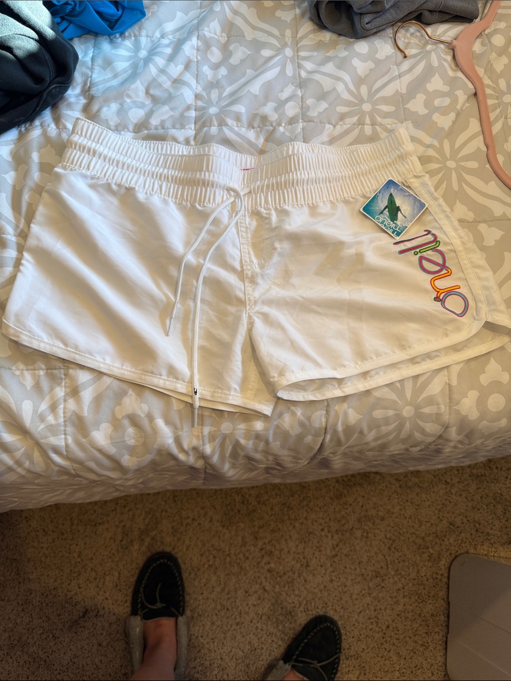O'Neill White Women's Drawstring Athletic Shorts with Rainbow Logo
